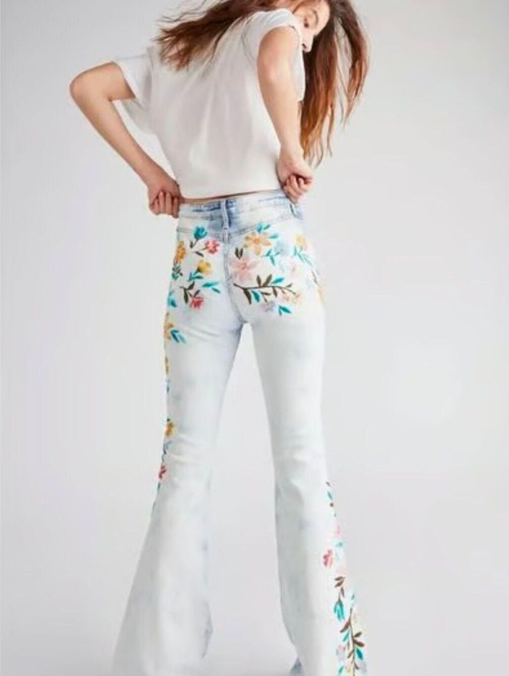Driftwood x Free People Floral Embroidered Flared Jeans